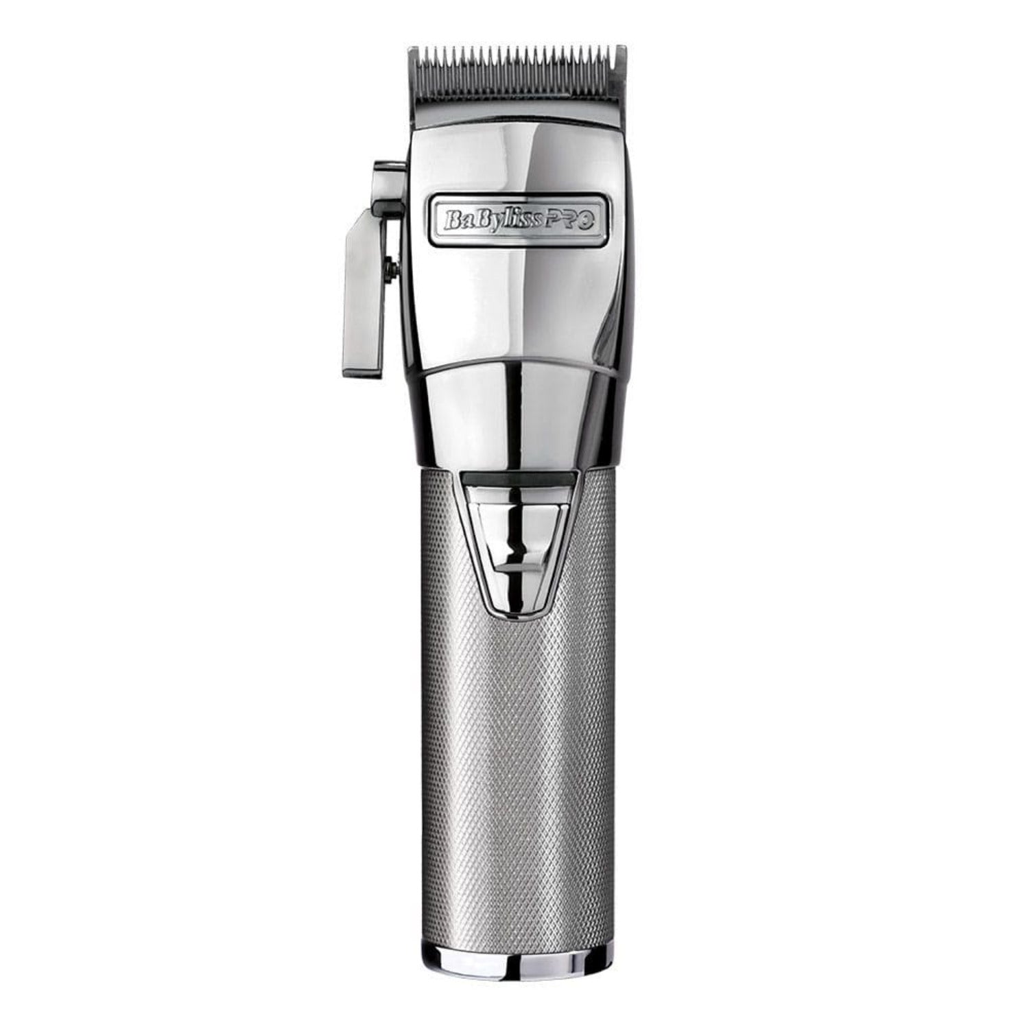 BaBylissPRO SILVERFX Metal Lithium Clipper FX870S with silver metal body and titanium fade blade – professional cordless hair clipper.