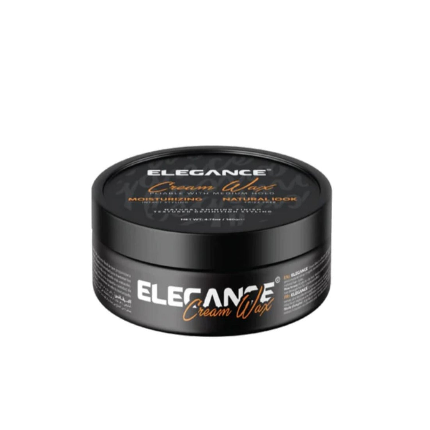 Elegance Cream Wax Pliable Medium Hold 140 mL in sleek white and gold container