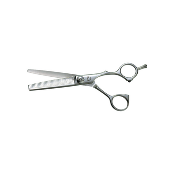 Pair of Kasho Green Series KGRS‑60 OS T38 6.0″ offset texturizing shears with 38 teeth, polished stainless steel finish, ergonomic offset handle