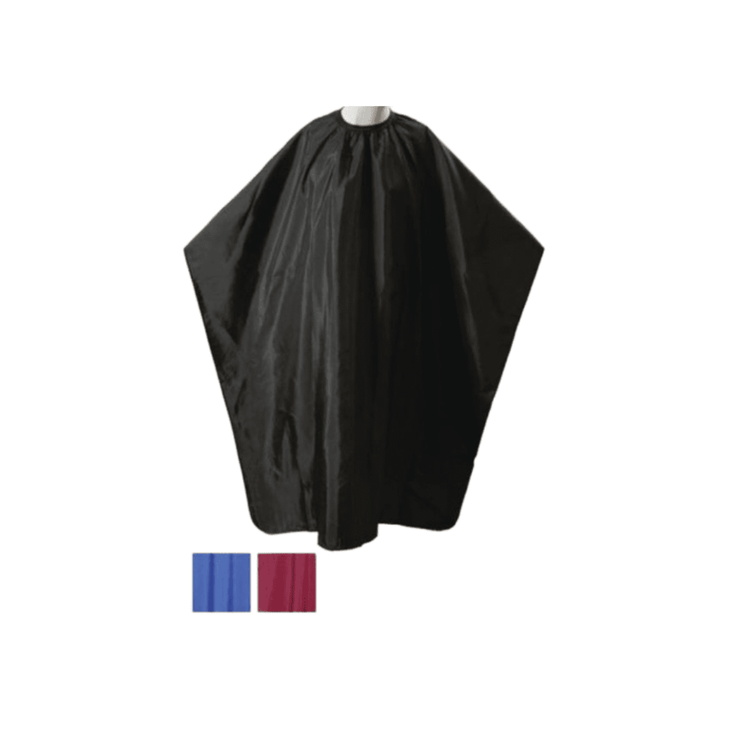  Black professional barber cape with hook closure laid flat, made from lightweight water-resistant fabric
